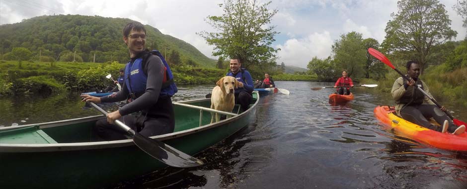 An easy going kayak and canoe trip on the river, we also had Sparky the adventure dog for company